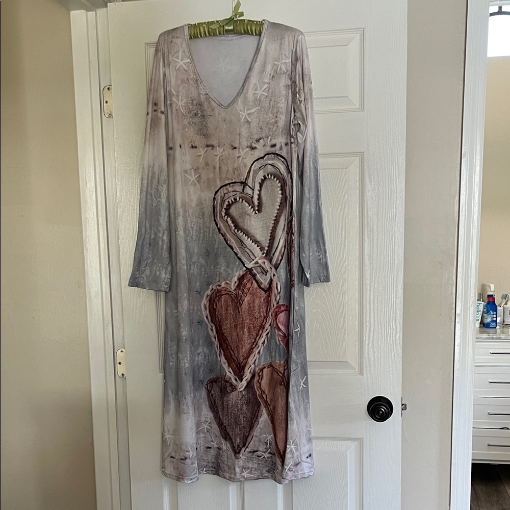 Stylish Gray and Brown Heart Print Dress